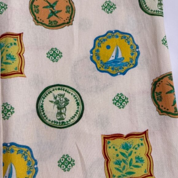 Maison d'Amelie Paris Linen Blend Pants Sailboats Floral Birds Wide Leg XS NWT - Picture 4 of 5